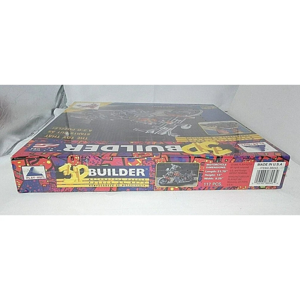 Play Hut 3:D Builder Motorcycle Puzzle Toy Wheels Move 117 Pcs Vintage 1996 New